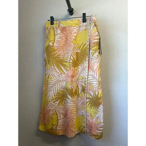 NWT Tahari Tropical Beach Palm Leaves 100% linen Wrap Skirt with pockets Size M
